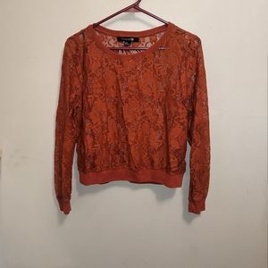 Orange lace cropped shirt